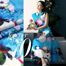 135 см 14 мм розовый и белый большой цветок печати синяя ткань шелковая, из органзы для платья рубашка одежда брюки