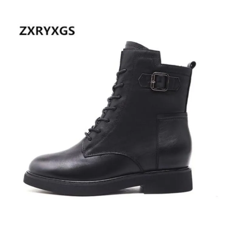 

ZXRYXGS Brand Shoes Woman Ankle Boots 2018 New Elegant Fashion Shoes Winter Boots Black Cowhide Leather Shoes Women Boots