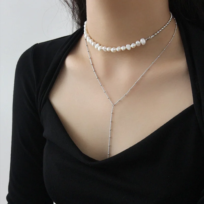 F.I.N.S корейское S925 Серебряное ожерелье барокко пресноводный жемчуг сшивание бусы цепь женское ожерелье ключица цепь