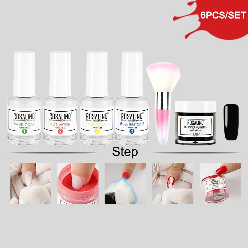 RP-6PCS-03 ROSALIND погружающая блестящая пудра натуральный сухой хром пигмент не нужна лампа лечения ногтей искусство пыль голографическая Пудра Набор для маникюра - Цвет: RP-6PCS-03
