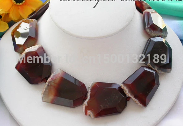 

j00467 HUGE 16.5" 38mm brown massive faceted prolate agate NECKLACE