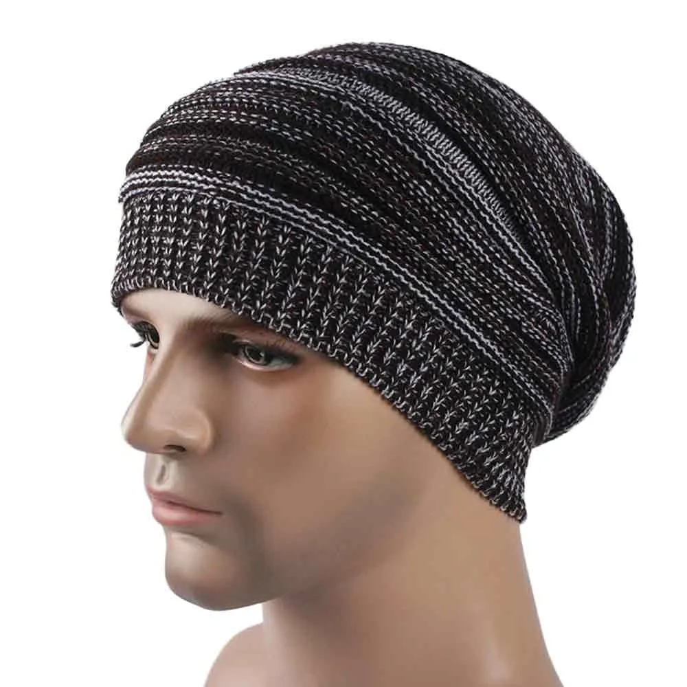 Mens Cashmere Winter Crochet Hat Ski Knit Warm Cap solid oversize wool