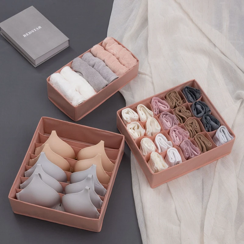 

3pcs Multi-lattice Bras Underwear Organizer Tidy Sorting Home Storage Box Wardrobe Closet Organizer Drawer Boxes Socks Divider