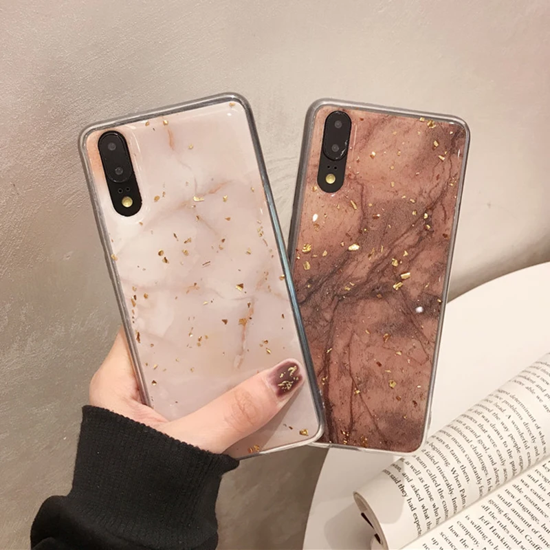 Золотистые Чехлы YHBBCASES блестящий Мраморный чехол для телефона Huawei P20 Pro P10 Plus Nova 3e 2S