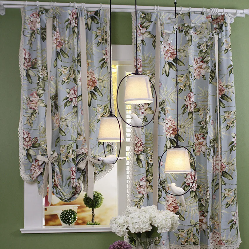 1 Panel 140*190cm Height Light Blue Floral Baroque Style Adjustable Height Decorative Curtain