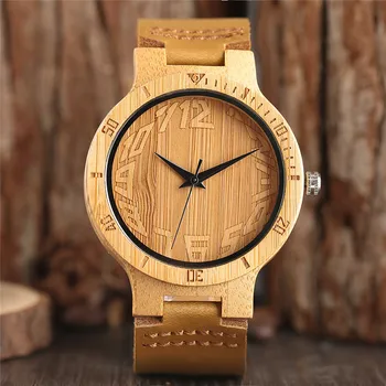 

Creative Men Wooden Watch Genuine Leather Band Bamboo Analog Novel Nature Gift Handmade Wrist Watch Reloj de madera relogio