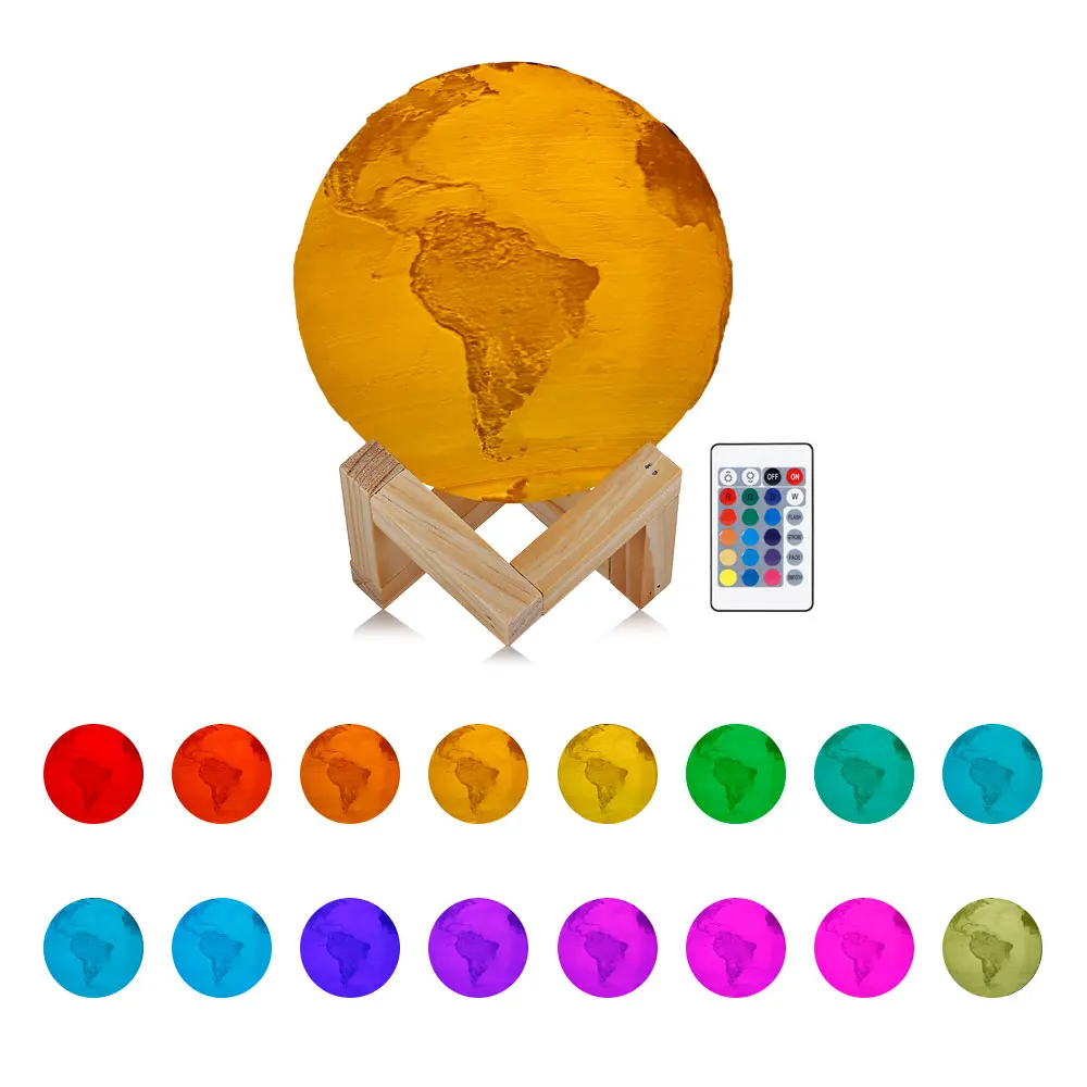Usb сенсорный перезаряжаемый 3D принт земля Ночной свет RGB цвет луна лампа