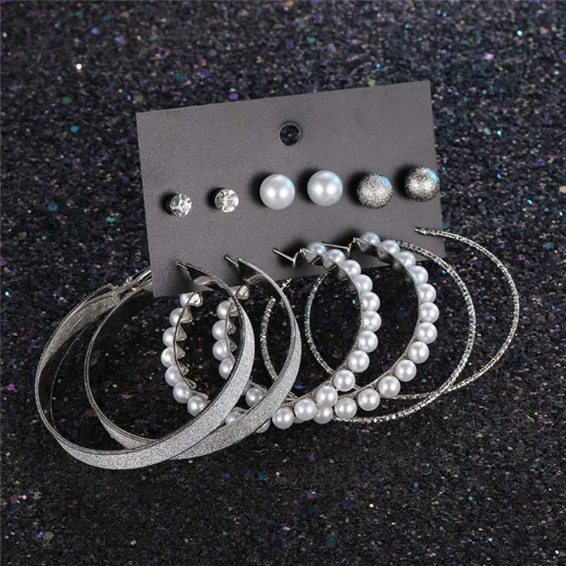 2019 New Fashion Women Girls Multiple Of Creative Diamonds Pearl Matte Large Circle Earrings Ladies Jewelry #E01 (7)