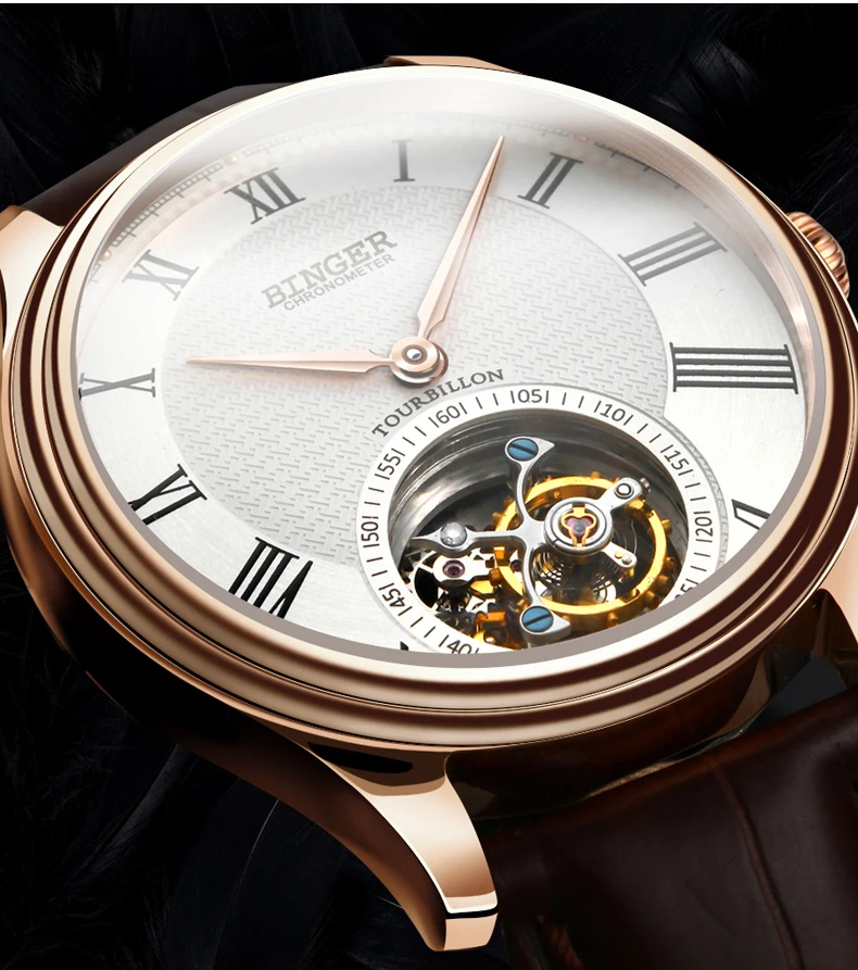 Высококачественные деловые часы BINGER Seagull Tourbillon, механические часы с крокодиловым кожаным ремешком, сапфировые Мужские автоматические часы