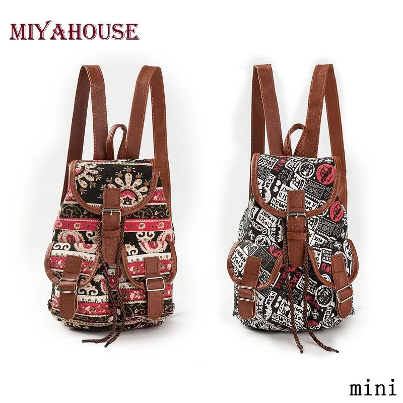 Miyahouse Vintage Children Backpack Girls Small Backpack Women Drawstring Backpacks Canvas ...