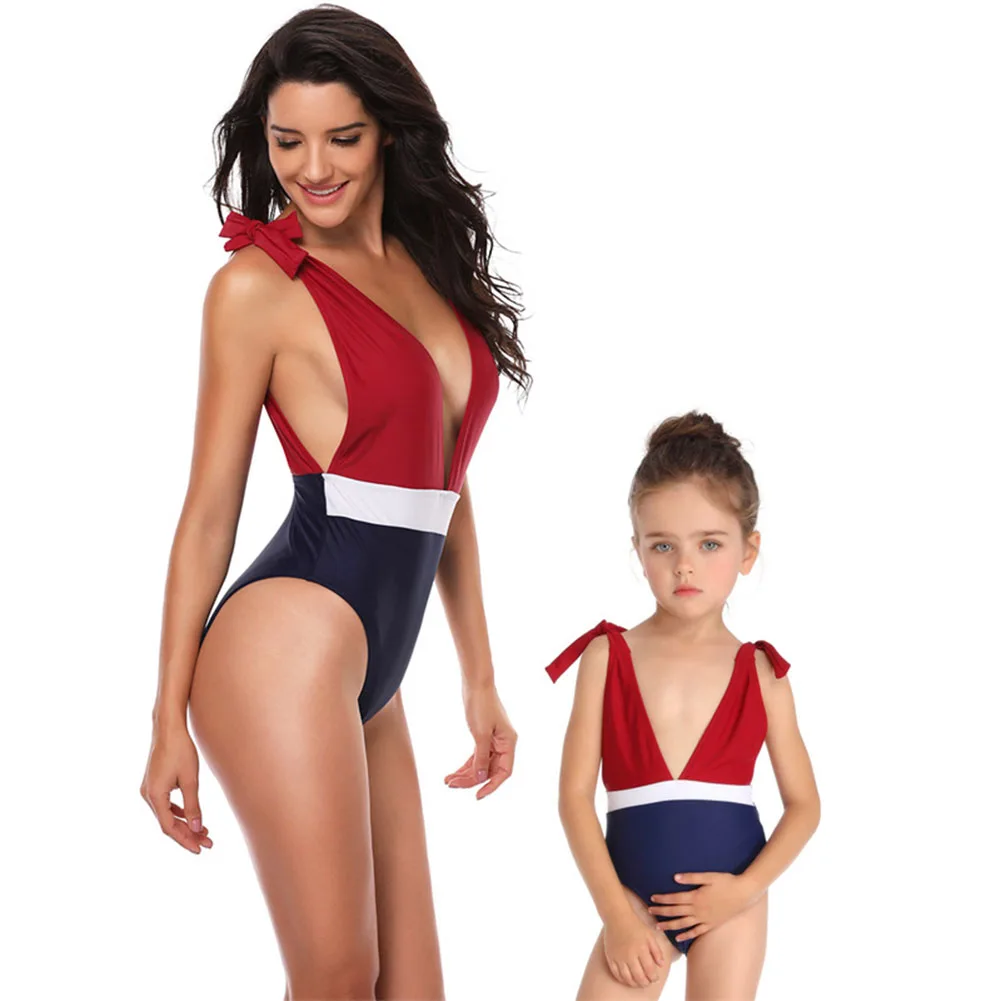 

Sexy One Piece Women Swimwear V Neck Family Matching Outfits Bandage Backless Fashion Summer Beach Bathing Suit Thong Swimsuit