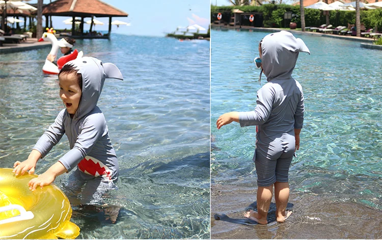 Roupa de Banho Crianças Maiô Bebê Menino Animais Tubarões Infantil Natação Roupas Piscina Proteção uv Terno 9 Cheap Maiôs