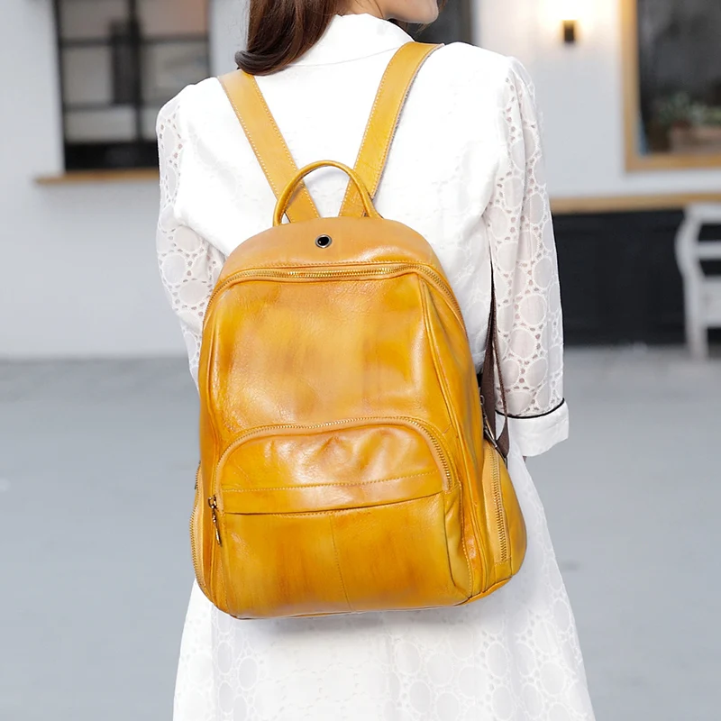 Женский рюкзак из натуральной кожи в стиле ретро, женская сумка через плечо, новинка, модный школьный рюкзак для ноутбука, вместительный рюкзак для путешествий - Цвет: 2