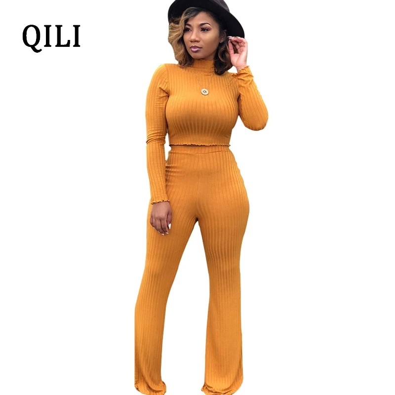 QILI Autumn Women New Hot Jumpsuits Long Sleeve Solid Color 2 Piece Set Casual Jumpsuit Elegant Lady Fashion Jumpsuits S-XXL