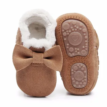 

Winter new style with fur shoes Genuine Leather Baby girls boot handmade Toddler hard sole first walkers boot baby Suede Shoes