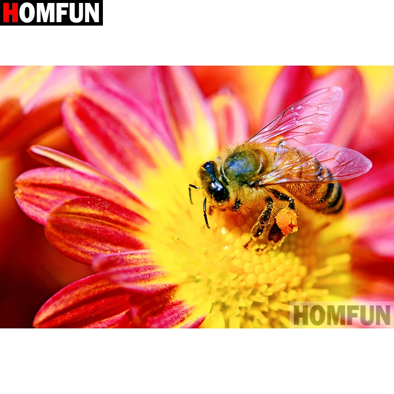 Алмазная 5D живопись HOMFUN цветок пчела вышивка крестиком домашний декор картина