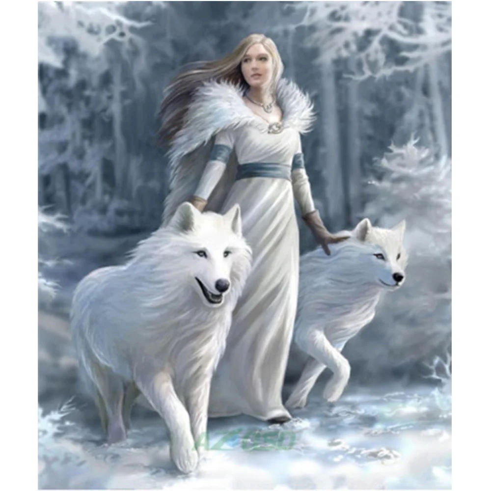 

DIY winter girl wolf diamond painting winter beauty wolf dimaond embroidery full drill diamond painting mosaic full round drill