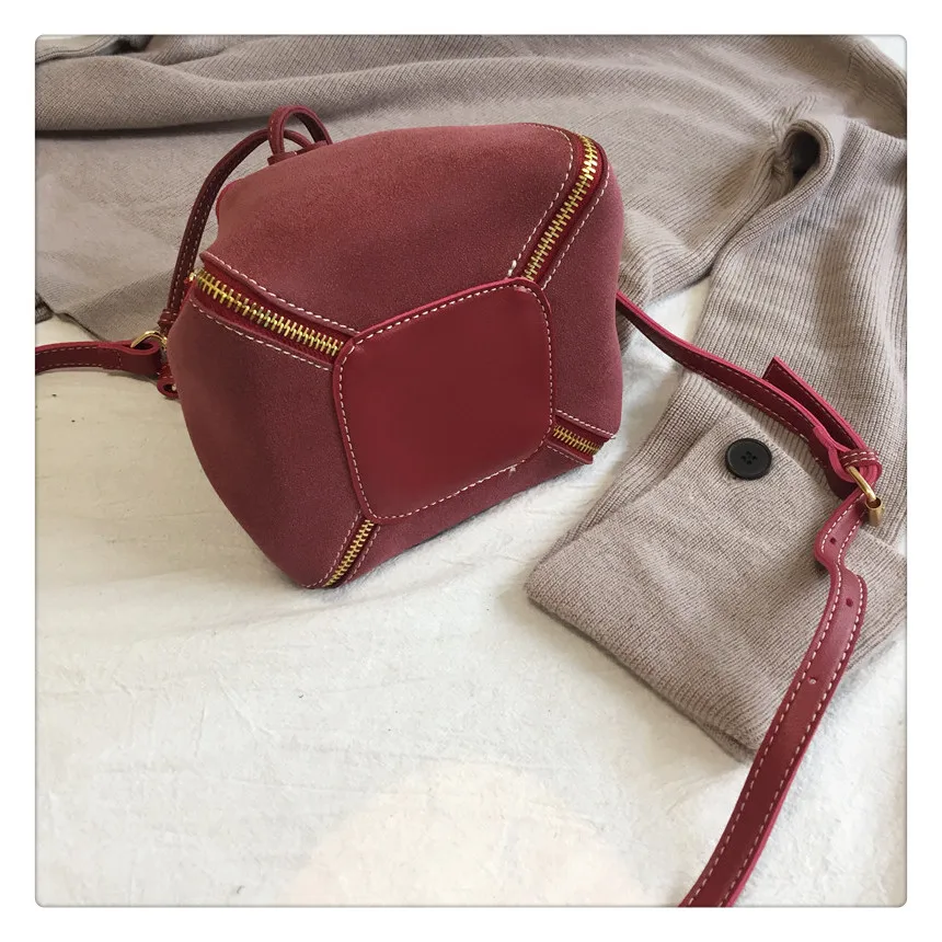 MJ Women Leather Handbags Vintage Suede PU Leather Crossbody Bag Drawstring Bucket Bag Female Small Messenger Bags Korean Style (21)