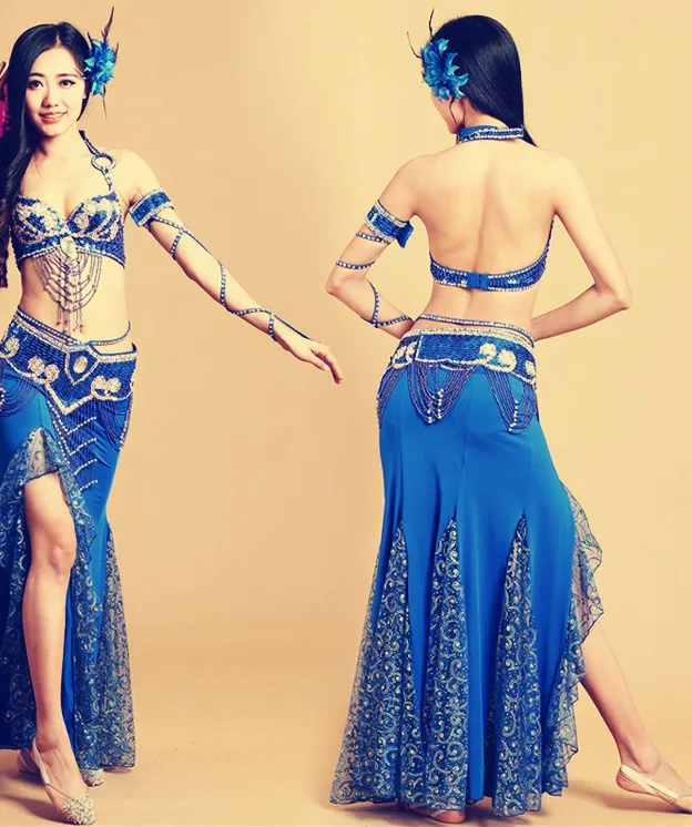 

New Sexy Luxury BeadedBelly Dance Suits For India Bollywood Girl Stage Performance Oriental Belly Dancing Clothing FreeShipping