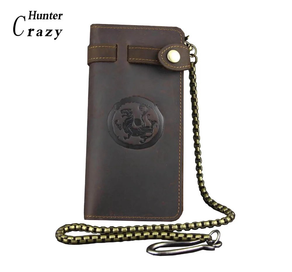 

West Retro Biker Trucker Motorcycle Long Wallet Purse w/ Chain Genuine Leather L