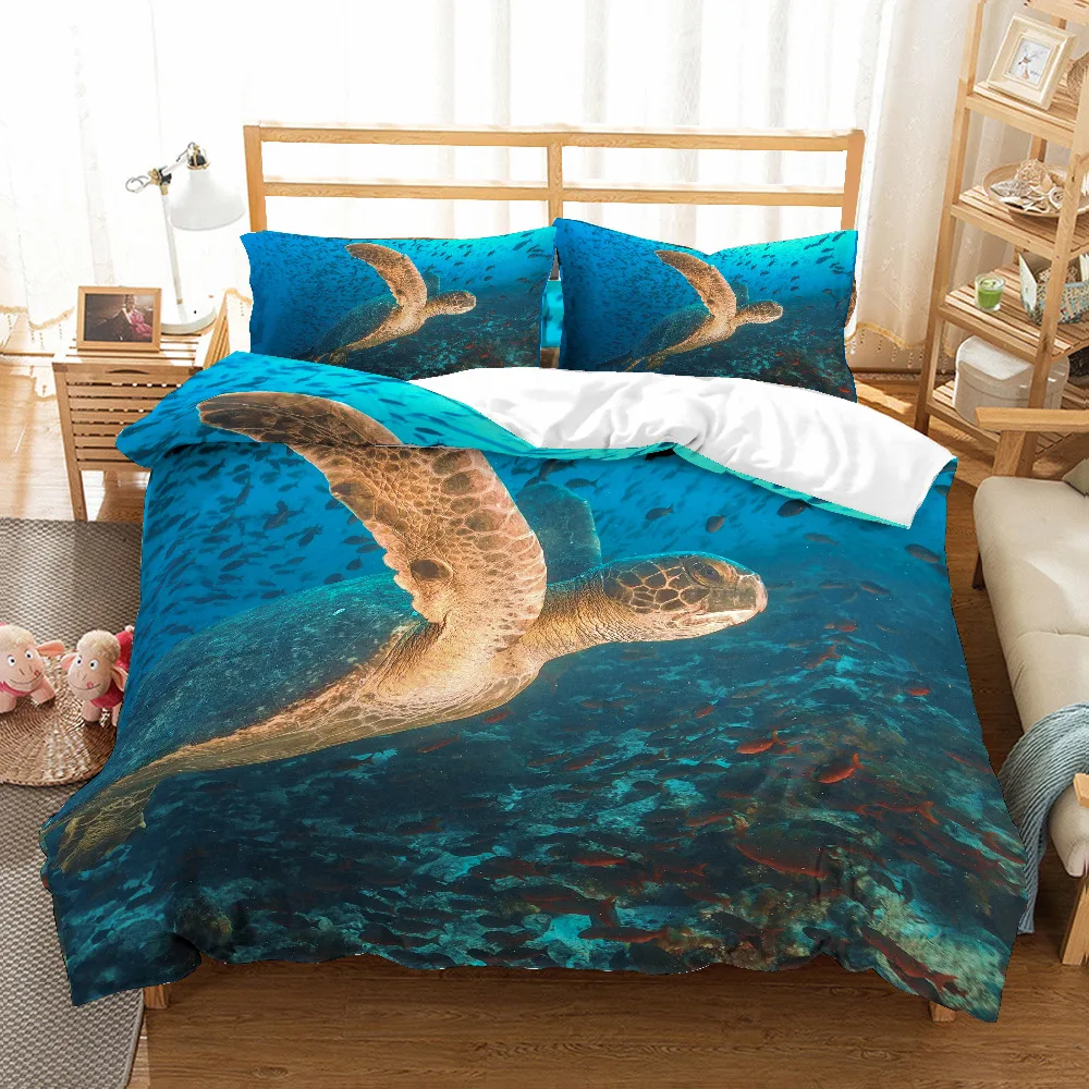 

MUSOLEI 3D Duvet Cover Set sea turtle swim in the fish kids'/lovers Presents/gifts Bed Sheet Twin queen king