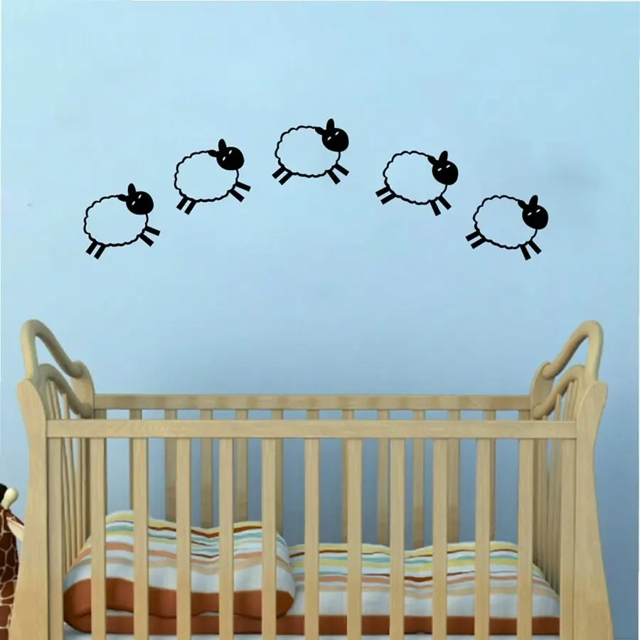 Cartoon Little Sheep Vinyl Wall Decals DIY Black Baby Room Decoration