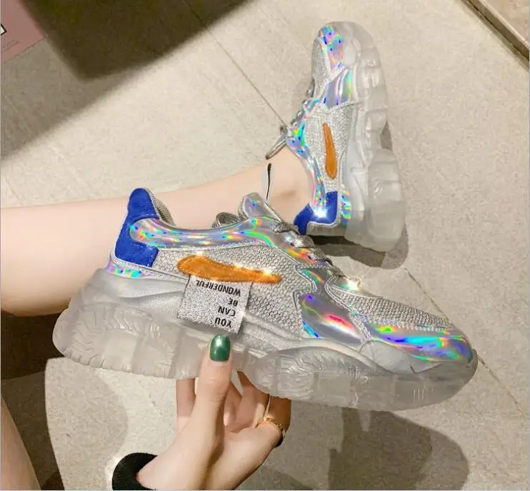 

2019 summer new casual women's Sneakers laser mesh transparent crystal shoes