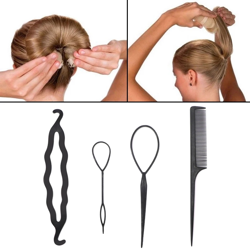 ملكة جمال ارتفع 1 مجموعة ذيل حصان الخالق البلاستيك DIY تصفيف الشعر أدوات الشعر العصابات الفتيات الشعر جديلة الاكسسوارات كعكة صانع فتاة عقال
