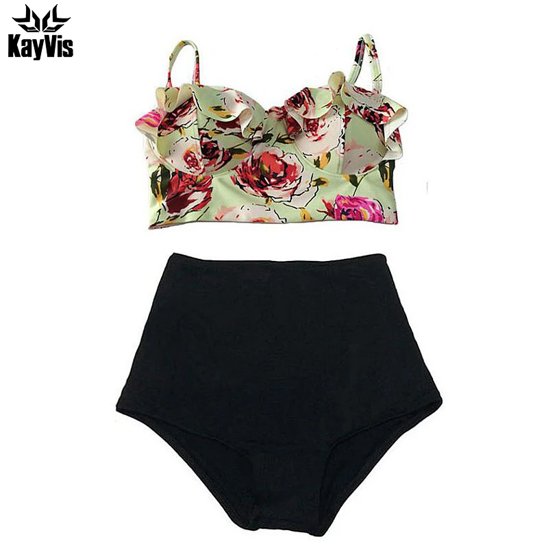 

KayVis 2019 New Bikini Women Swimsuit High Waist Bathing Suit Plus Size Swimwear Push Up Bikini Set Vintage Retro Beach Wear XXL