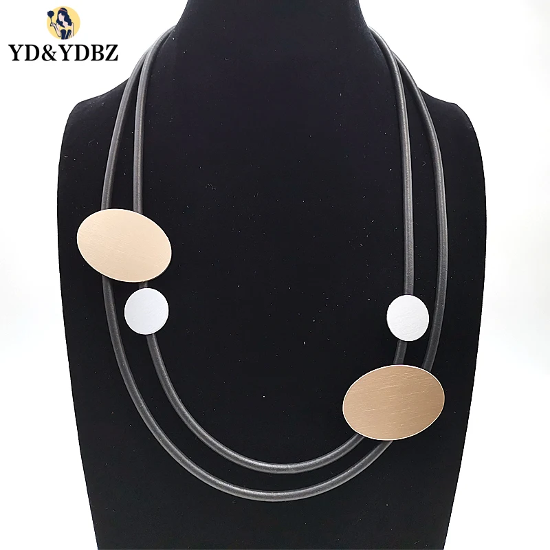 

YD&YDBZ 2019 Rose Gold Pendant Necklace Women's Harajuku Punk Style Chokers Black Leather Rope Chains Jewellery Gift Girl Choker