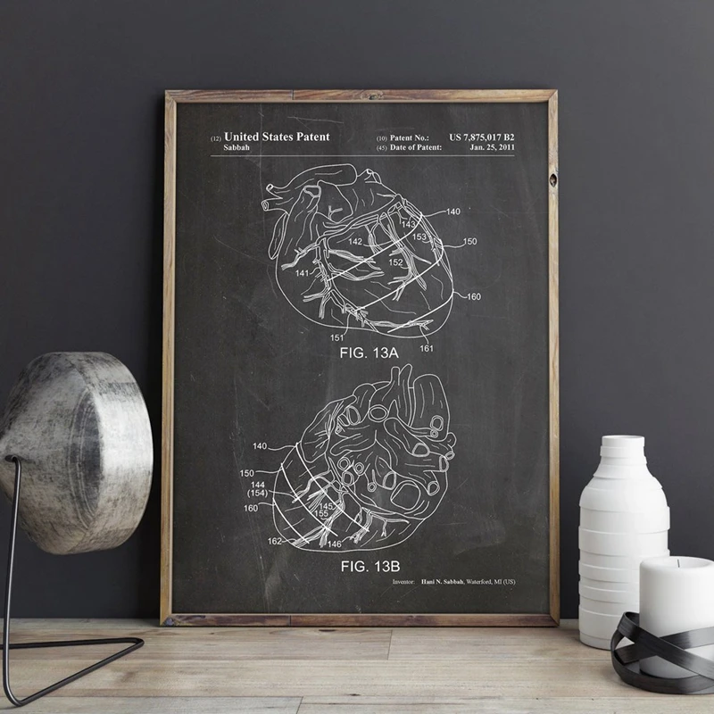 

Human Heart Poster Art Canvas Prints Doctor Office Anatomical Wall Decor Vintage Blueprint Art Painting Medical Student Gift