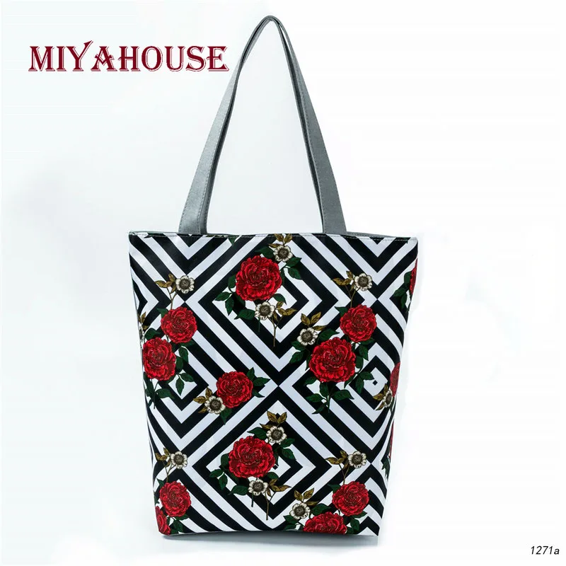 

Miyahouse Flower Print Women Handbag Geometric Line Printed Female Shoulder Bag Mysterious Suspense Retro Style Lady Tote Bag