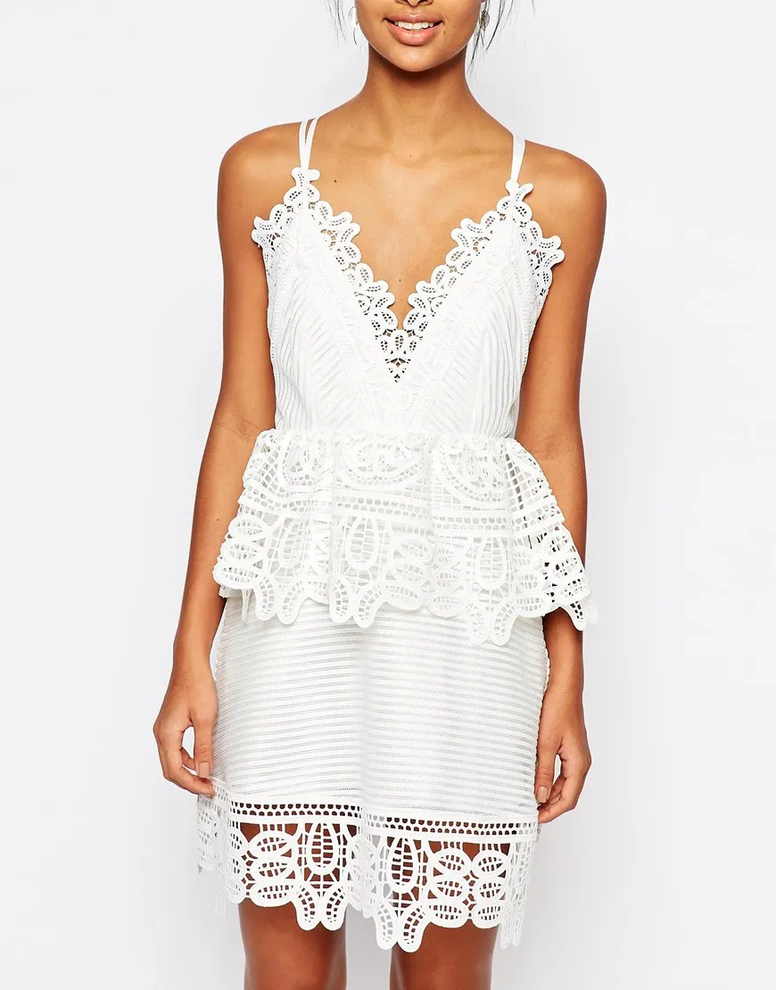 Vestidos 2016 Self Portrait Blue White Lace Trimmed Peplum Mini A Vestidos 2016 Self Portrait Blue White Lace Trimmed Peplum Mini A Line Short Dress With Strap Stry Back Detail Free Shipping In Dresses From Women S