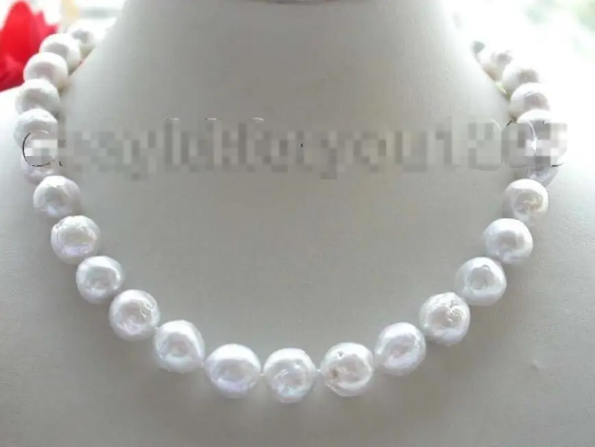 

Free shipping hot sale Women Bridal Wedding Jewelry >>Natural 11.5-13mm white Reborn Keshi nucleate Edison Pearl Necklace