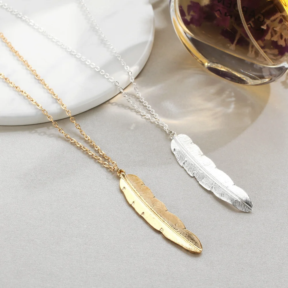 

Feather Necklace Gold or Silver Chain Feather Pendant Sweater Necklaces Women Jewelry Bohemian Chic Jewelry