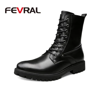 

FEVRAL Top Quality British Men Boots Autumn Winter Vintage Genuine Leather Casual Boots Fashion Breathable Male Botas Hombre