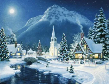 

3d diy diamond painting cross stitch Diamond embroidery landscape river snow christmas gift diamond mosaic pattern home decor