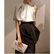 Real Sample Lange Weiß Mit Schwarzen Abendkleid 2016 Sexy Zweiteiler Prom Kleider Abendgesellschaft Kleid