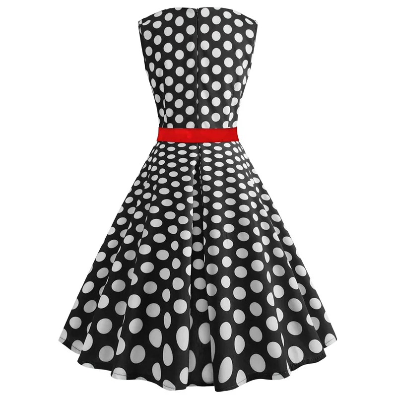 ShejoinSheenjoy Retro Black Dot Short Sleeve Dress Hepburn O-Neck with Belt Bow Dresses Party Elegance Pretty 2XL Sundress (5)