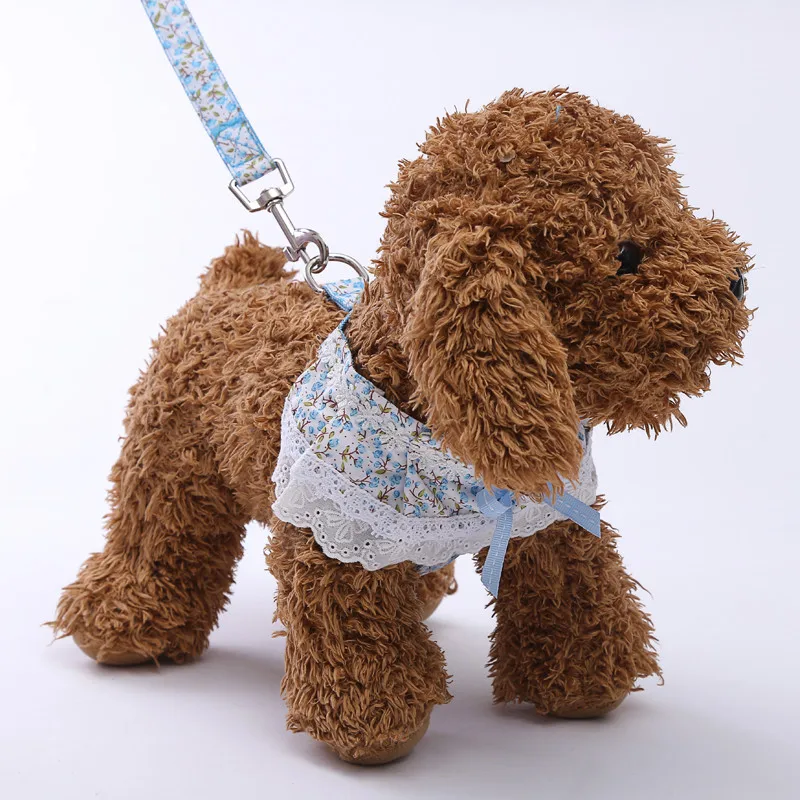

Soft Mesh Lace Pet Puppy Leash Set New Floral Printed Harness Bell Pet Vest Small Medium Cute Dogs Leashes Fashionable Hot Sale