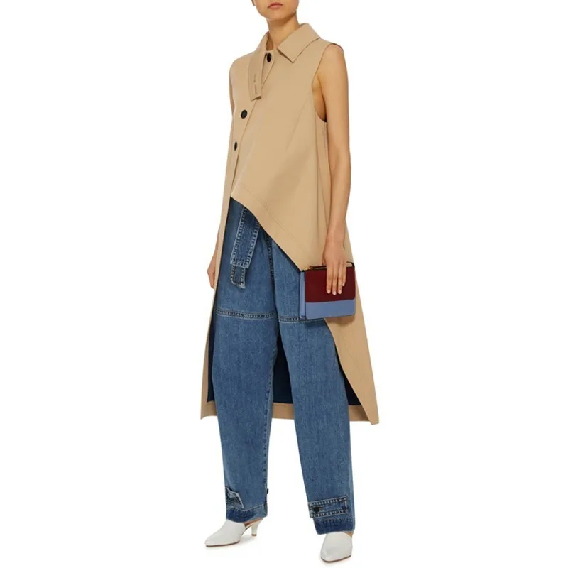 TWOTWINSTYLE 2018 Autumn Women's Vest Stand Collar Sleeveless Single Breasted Long Waistcoat For Women Female Gilet Fashion Tide TWOTWINSTYLE 2018 Autumn Women's Vest Stand Collar Sleeveless Single Breasted Long Waistcoat For Women Female Gilet Fashion Tide