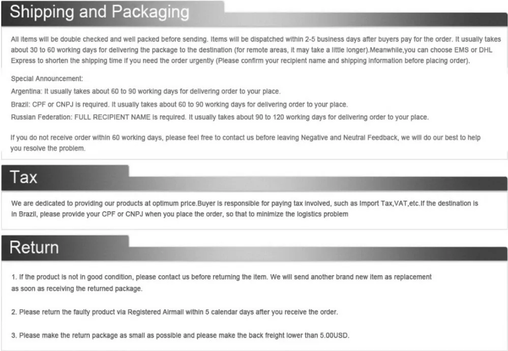shipping terms