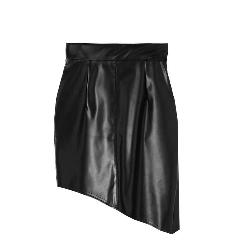 Fashion Women Black Cross Open Fork Bodycon Short Casual Faux Leather Mini Skirt New 2019 Mini Shirts 35JU19 (1)