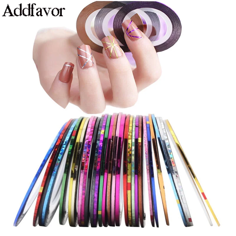 

AddFavor 10Pcs Colors Roll Striping Nail Sticker Tape Nail Roll Striping Line DIY Nail Art Tools Decoration Sticker Decal