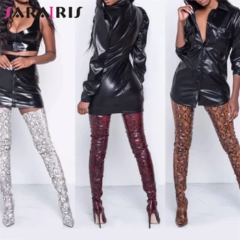 

SARAIRIS New Sexy Over The Knee Boots Mixed Colors Zip Thin High Heels Pointed Toe Shoes Woman Fashion Party Autumn Winter Boots
