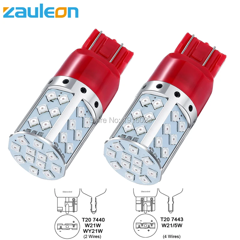 Zauleon 2pcs T20 7443 W21/5 W 7440 W21W красный светодиодный задний фонарь, задний фонарь, лампа для замены автомобиля