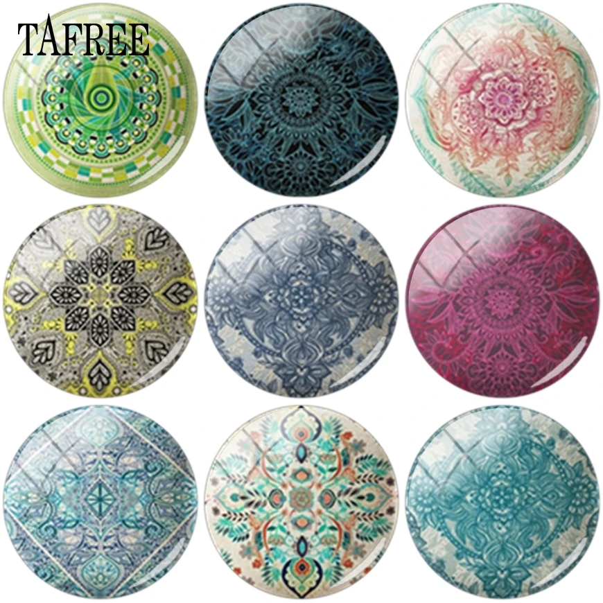 

TAFREE Beautiful Retro Flower Pattern Round Glass Cabochon Cover Pendant DIY Jewelry Demo Flat Back Making Findings