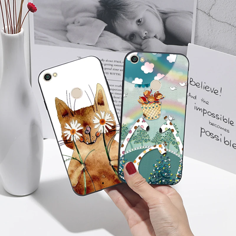 

For Xiaomi Redmi Note 5A Prime Cute Animal Cat Black Cover 3D Relief Silicone Case For Redmi Y1 / Y1 Lite Phone Funda Coque