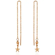18K Gold Trendy Women Jewelry Earrings Ear Line Rose Gold Chain With Star Pendant Charms Drop Earrings Fashion Wedding Earring gold color with star hotpink butterfly star drop earrings