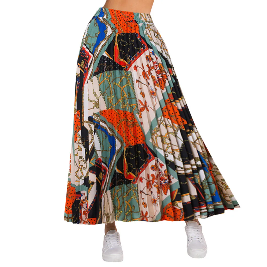 

Women Skirt 2019 summer Boho High Waist plus size Skirt Summer Casual Beach Maxi Long Casual Loose Floral Skirt women